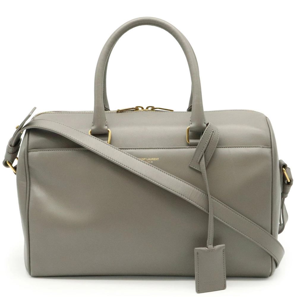 Saint Laurent Yves YSL Duffle 2way Shoulder Bag Leather Gray
